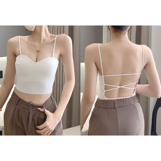 Faiar-Plain Padded Open Back Crop Camisole Top