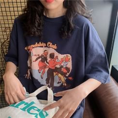 DiBi - Elbow-Sleeve Graphic Print T-Shirt DiBi - Elbow-Sleeve Graphic Print T-Shirt