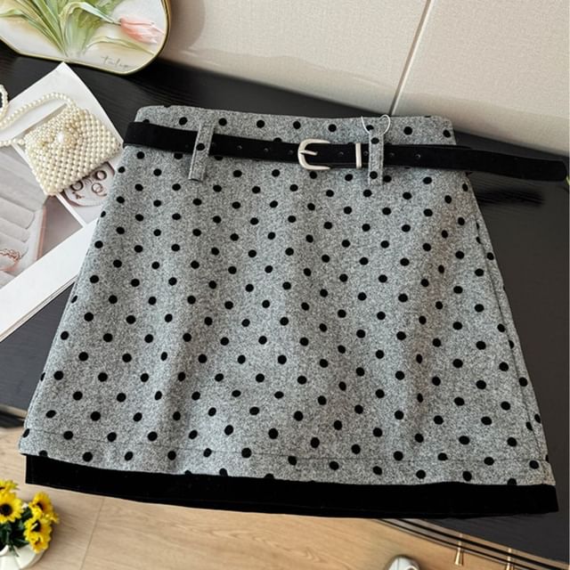 Lemongrass-Dotted High-Waist Mini Skirt