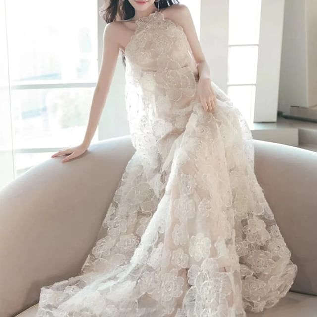 Showstopper - Halter Open Back Lace A-Line Wedding Gown | YesStyle