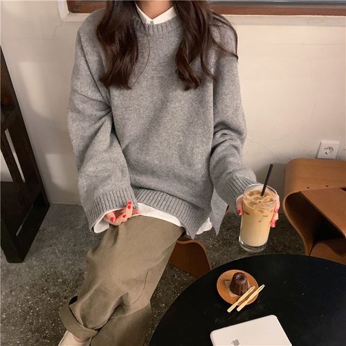 CaraMelody - Long-Sleeve Plain Knit Sweater | YesStyle