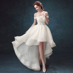 Caprice - Off Shoulder Lace High Low Wedding Dress