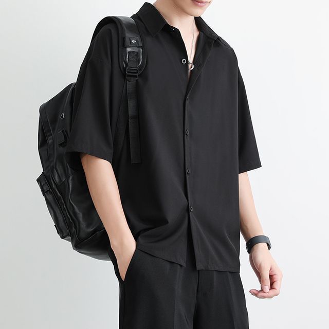 Acrius-Short-Sleeve Collared Plain Shirt
