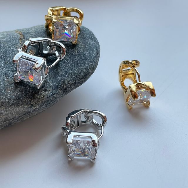 Hansha-Rhinestone Chain Alloy Huggie Earring