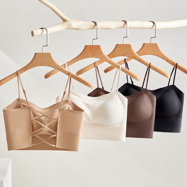 Faiar-Scoop Neck Spaghetti Strap Plain Crop Camisole
