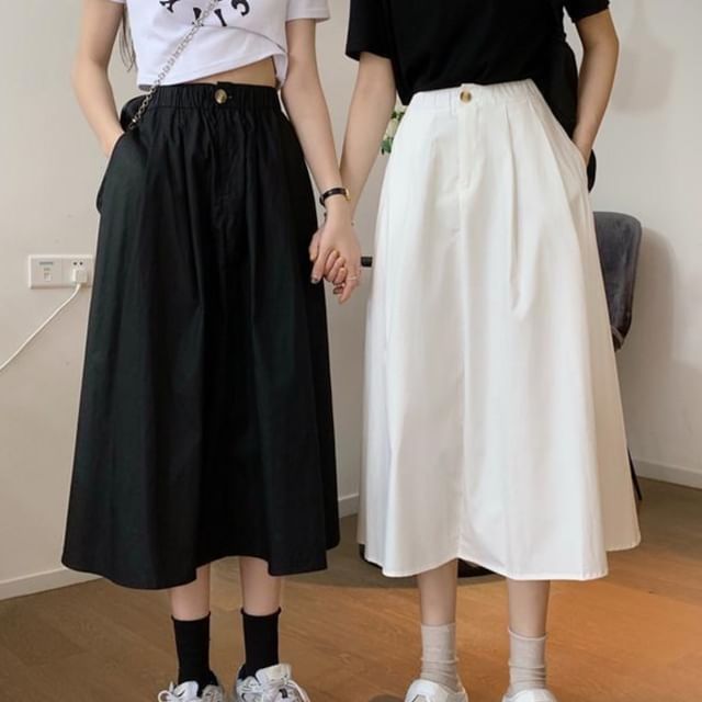 Sisyphi-High Waist A-Line Midi Skirt