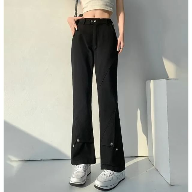Daybreak-High Waist Plain Straight Leg Cargo Pants