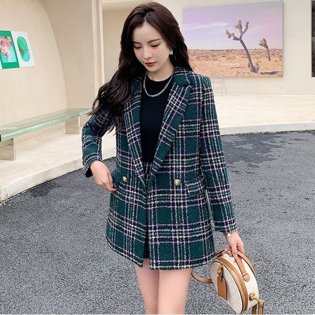 Korean plaid blazer sale