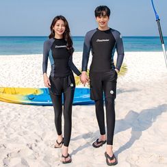 Salanghae - Couple Matching Long Sleeve Rashguard / Bra Top / Swim Pants /  Beach Shorts / Skirt / Bottom / Set