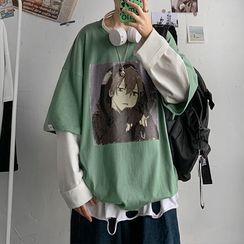 Zentrus - Mock Two Piece Printed T-Shirt Zentrus - Mock Two Piece Printed T-Shirt