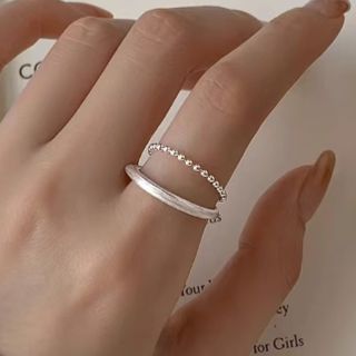 Parskletie-Brushed Bead Layered Sterling Silver Open Ring