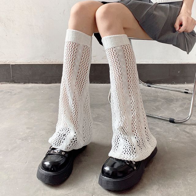 Desperim-Plain Pointelle Knit Leg Warmers