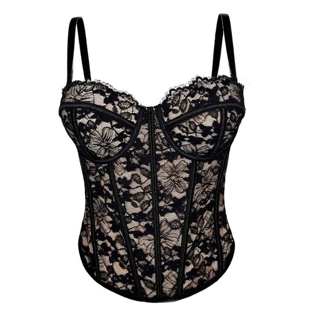 Doowex-Lace Overlay Bustier Top