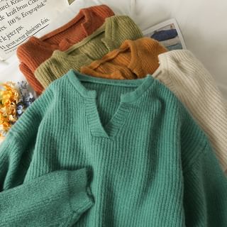 Lemongrass - V-Neck Loose-Fit Sweater in 10 Colors