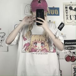 RONIN - Cartoon Print Elbow-Sleeve T-Shirt RONIN - Cartoon Print Elbow-Sleeve T-Shirt