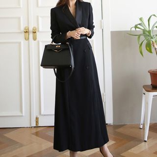 Yilda Double-Breasted Long-Sleeve Maxi A-Line Dress Sale