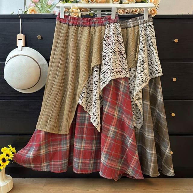 Lemongrass-Patchwork High-Rise A-Line Skirt