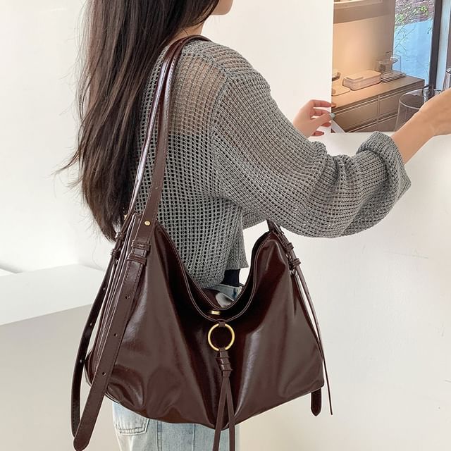 FAYLE-Faux Leather Patent Shoulder Bag