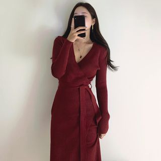 knit midi dress with sleeves