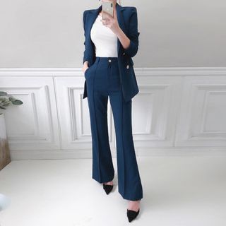 Set: Double-Breasted Blazer + Boot-Cut Dress Pants