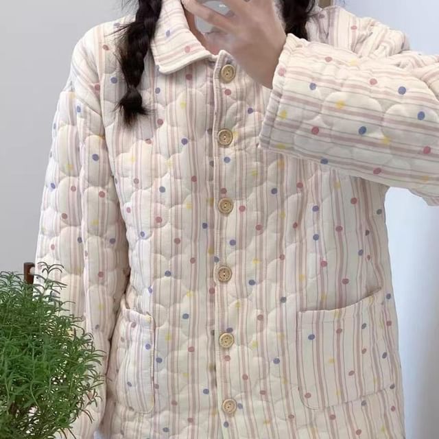 GOUB-Pajama Set Striped Dotted Shirt Pants
