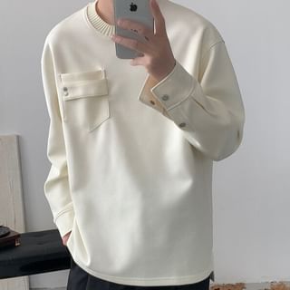 VEAZ-Crew Neck Plain Pocket Detail Sweatshirt