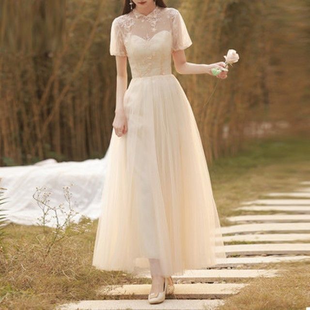 plus size 3 4 sleeve bridesmaid dresses A-line V-Neck 3/4 Sleeves Lace Chiffon Plus Size Bridesmaid Dresses