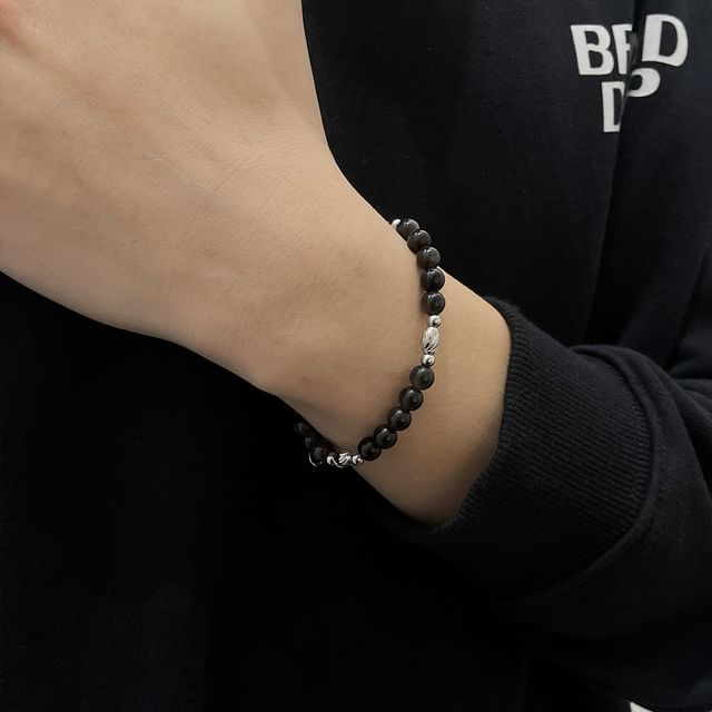 Black Degree-Bead Stainless Steel Bracelet