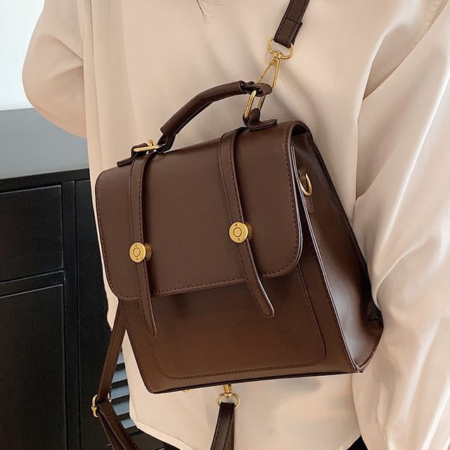 Lizzy Faux Leather Flap Backpack YesStyle