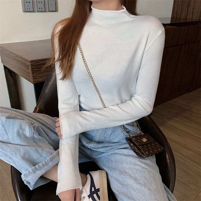 Magimomo-Long-Sleeve Mock Neck Knit Top