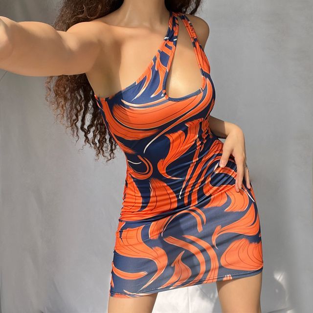 orange marble print dress Louise Marble Wrap Dress Orange