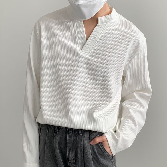 DAZO Studios-Long Sleeve Open Placket Plain T-Shirt