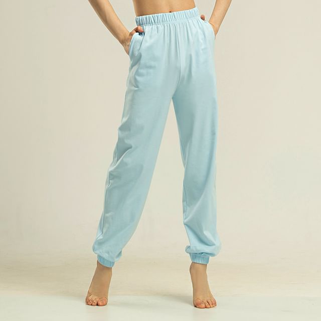 femmal-Elastic Waist Plain Harem Pants