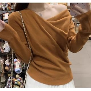 Trendycas-One-Shoulder Plain Sweater
