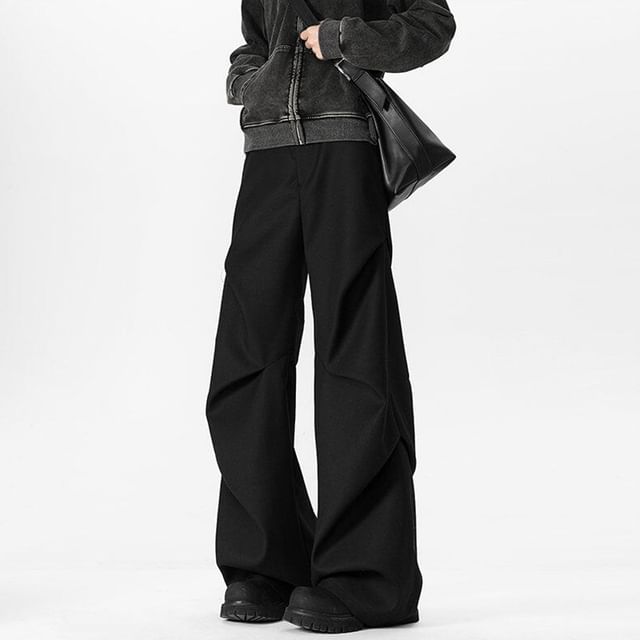 Samso-High Waist Plain Baggy Dress Pants