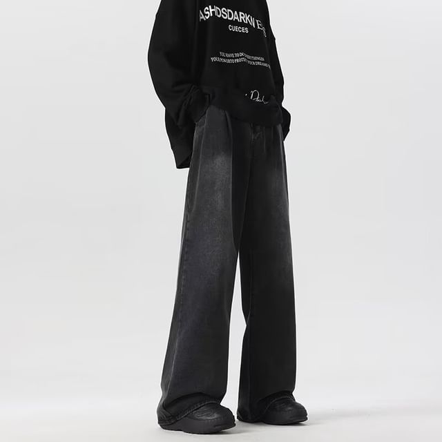 Ateso-Mid Rise Washed Straight Leg Jeans