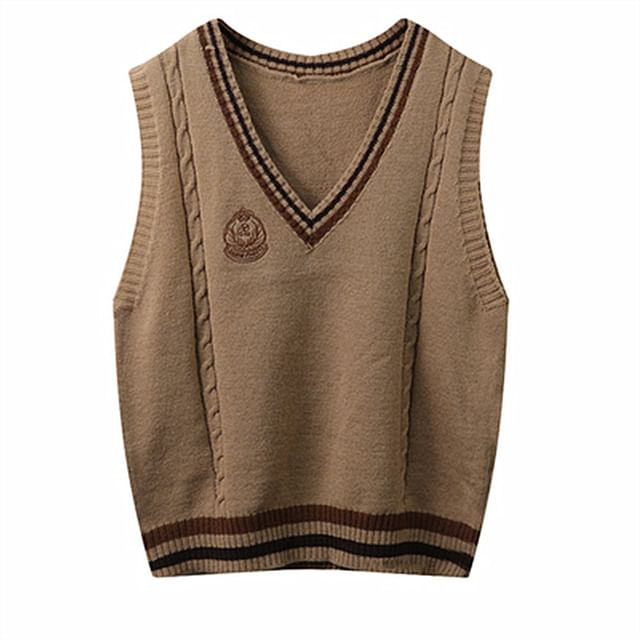 Shakram - V-Neck Badge Embroidered Knit Sweater Vest | YesStyle