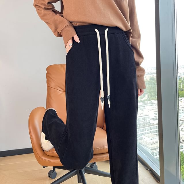 Magimomo-Drawstring Waist Plain Straight Leg Pants Various Designs