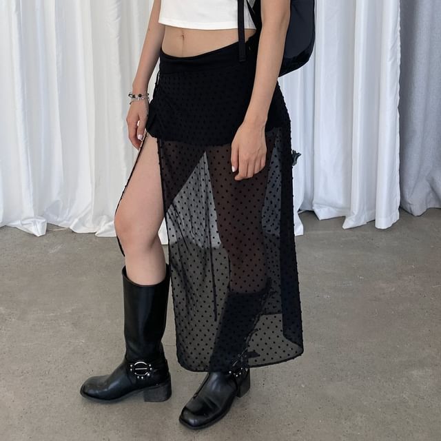 Striinkie-Dotted Mesh Skirt