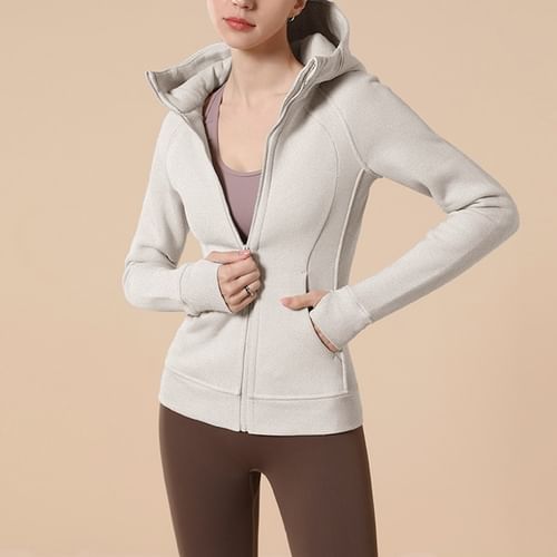 Slim plain zipper cheap hooded jacket