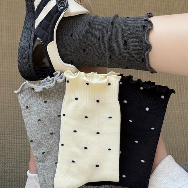 Mimiyu-Ruffle Trim Dot Crew Socks Set