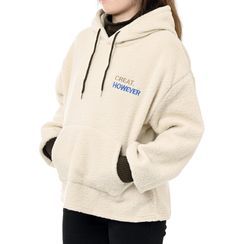 Guajillo - Mock Two-Piece Embroidered Lettering Sherpa Hoodie Guajillo - Mock Two-Piece Embroidered Lettering Sherpa Hoodie