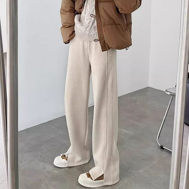 Jeonseon-High Waist Plain Straight Leg Pants