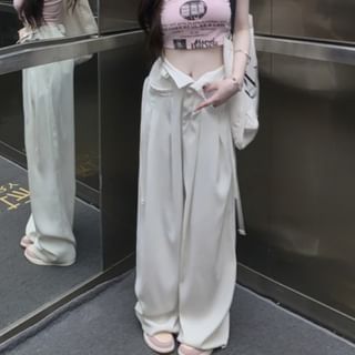 Leoom-High Rise Plain Wide Leg Cargo Pants