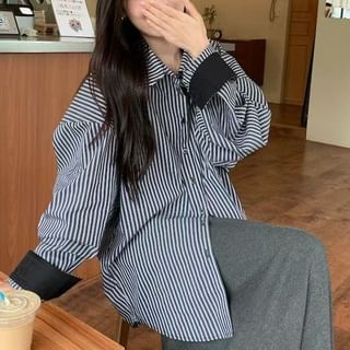 Happo-Long-Sleeve Striped Oversized Shirt