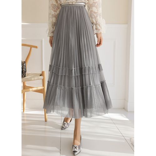 Styleonme - Reversible Tulle Satin Long Skirt | YesStyle