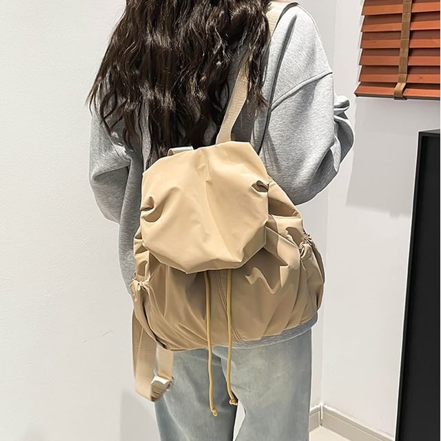 Skyglow-Plain Drawstring Nylon Flap Backpack