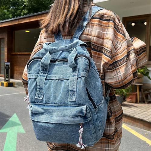 Plain Blue Denim Backpack Bag -