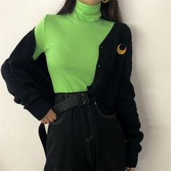 Alfie - Moon Embroidered Cropped Cardigan / Turtleneck Ribbed Top Alfie - Moon Embroidered Cropped Cardigan / Turtleneck Ribbed Top