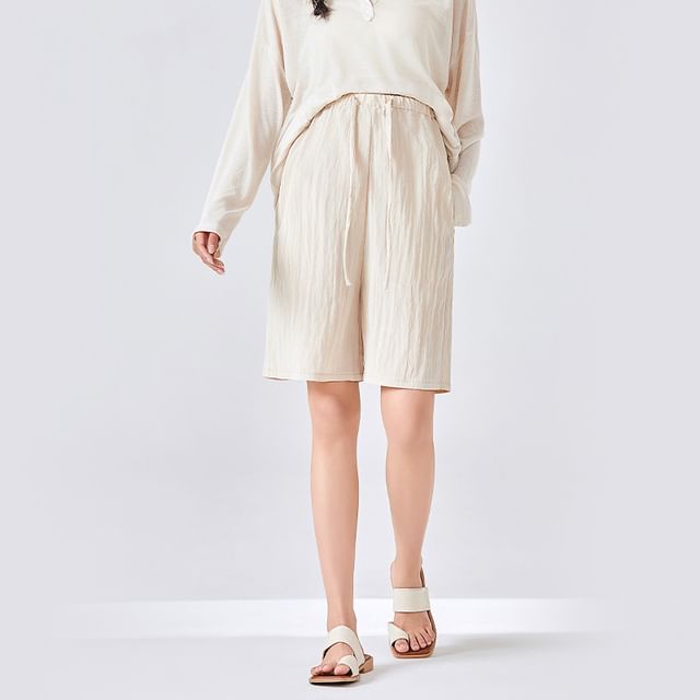 POKU-Maternity Drawstring Waist Plain Shorts